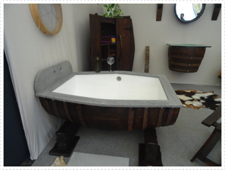 A wine barrel bathtub